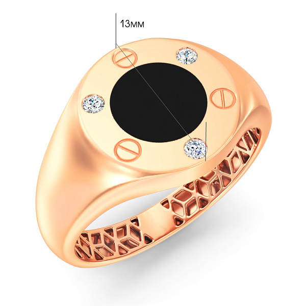 Золотая печатка с эмалью и бриллиантами (арт. К170097005еч) – изображение 2