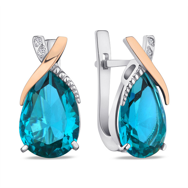 Срібні сережки з аквамарином і фіанітами (арт. 7202/226Амсп) – зображення 1