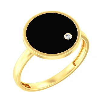 Каблучка Лýна з жовтого золота з емаллю і фіанітами  (арт. 141169жч)