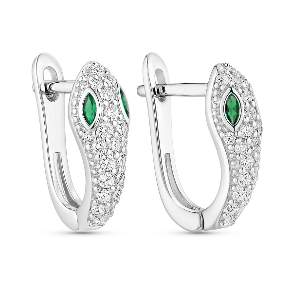 Серебряные серьги змея с фианитами и альпинитами (арт. 7502/10334аз) – изображение 1