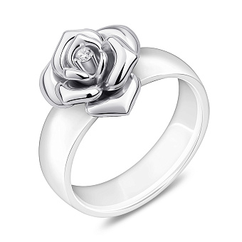 Кольцо Цветок из серебра и керамики (арт. 7501/1734452кмб)