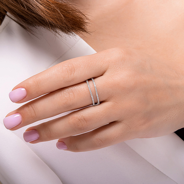 Подвійна каблучка з білого золота з діамантами (арт. К341477020б) – зображення 2