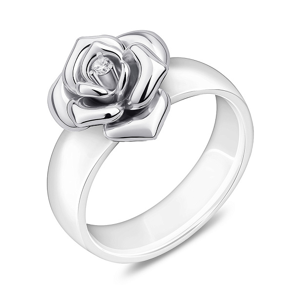 Кольцо Цветок из серебра и керамики (арт. 7501/1734452кмб) – изображение 1