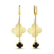 Сережки-підвіски з жовтого золота з оніксом (арт. 104532жо)