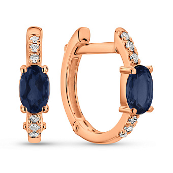 Фото Золоті сережки з діамантами і сапфірами (арт. С011764с)