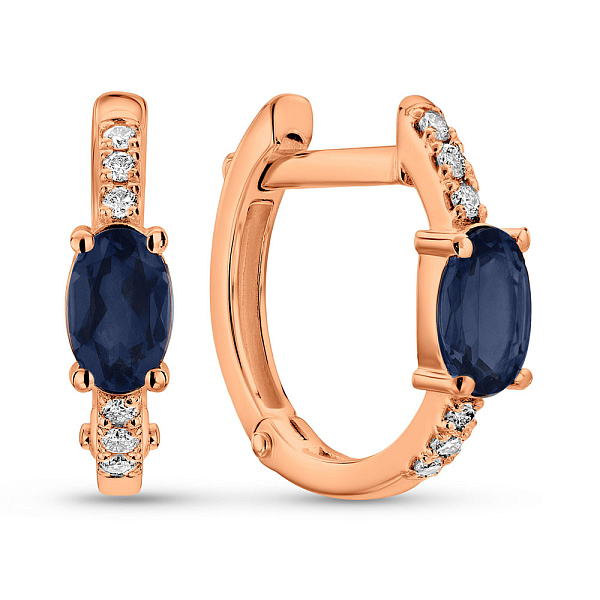 Золоті сережки з діамантами і сапфірами (арт. С011764с) – зображення 1