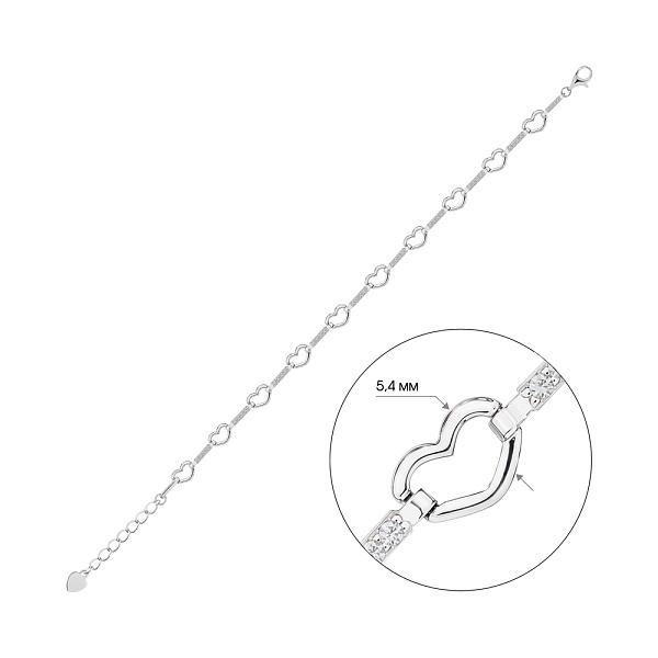 Серебряный браслет Сердечки с дорожкой из фианитов (арт. 7509/5103) – изображение 2