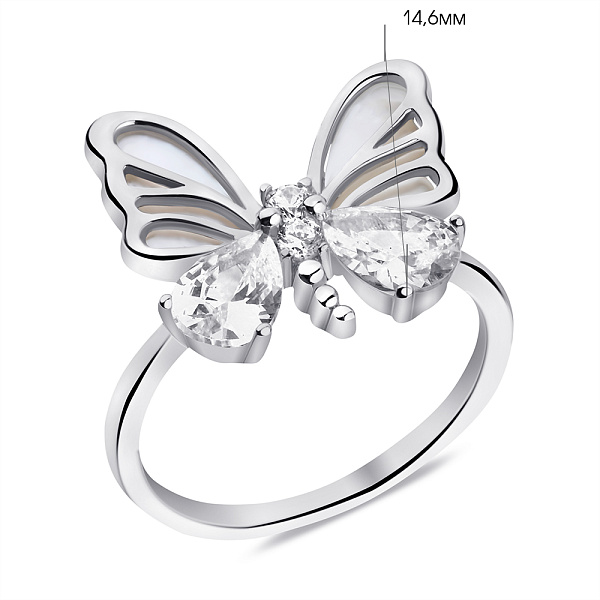 Срібна каблучка Метелик з перламутром і фіанітами (арт. 7501/6832п) – зображення 2