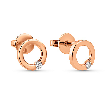 Серьги-пусеты из красного золота с бриллиантами (арт. Т011144005)