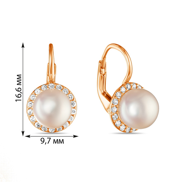 Золотые серьги с жемчугом и фианитами (арт. 101779прлб) – изображение 2