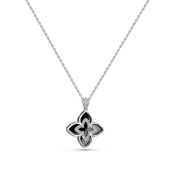 Серебряное колье Цветок с ониксом и фианитами (арт. 7507/2329/20о)