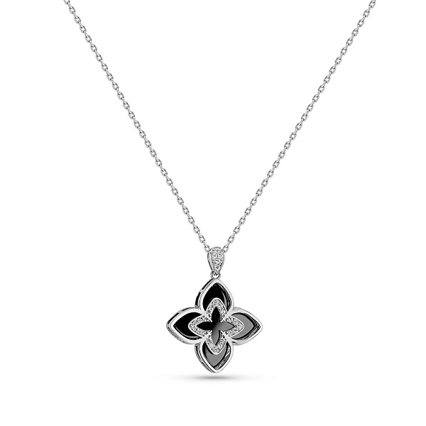 Серебряное колье Цветок с ониксом и фианитами (арт. 7507/2329/20о) – изображение 1