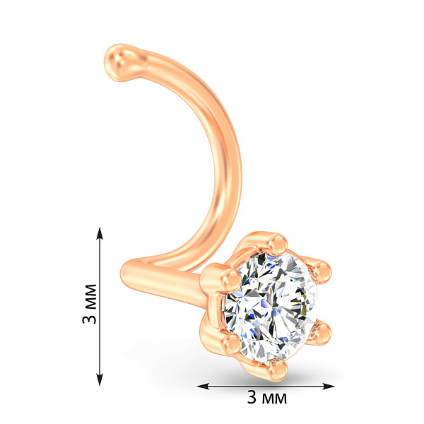 Пірсинг у ніс з червоного золота з діамантом (арт. Н011826010) – зображення 2