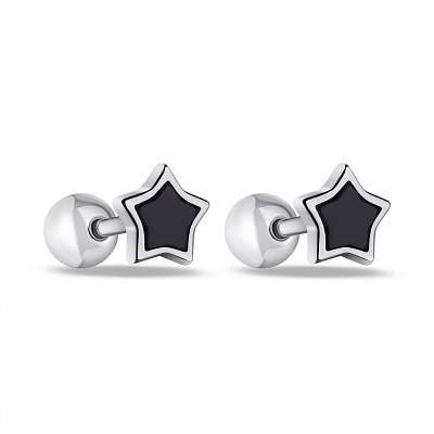 Серьга в одно ухо из серебра Звезда с ониксом (арт. 7518/6557о)