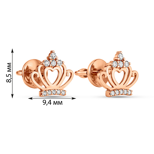 Золоті пусети Корона з фіанітами (арт. 111118) – зображення 4