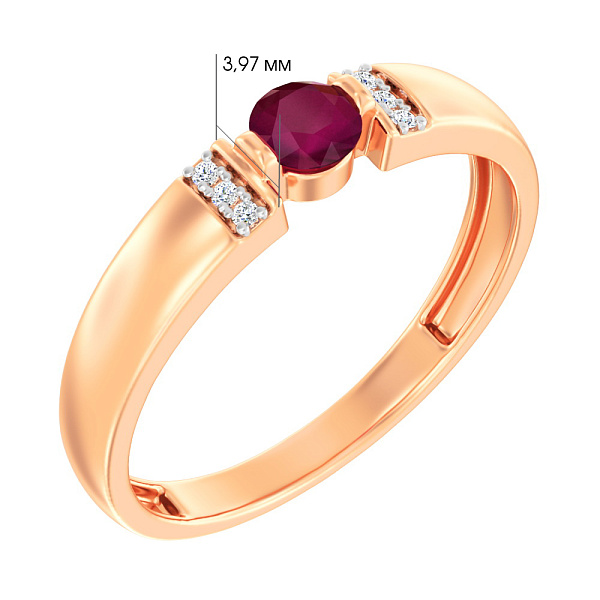 Золота каблучка з рубіном і діамантами (арт. К011067р) – зображення 2