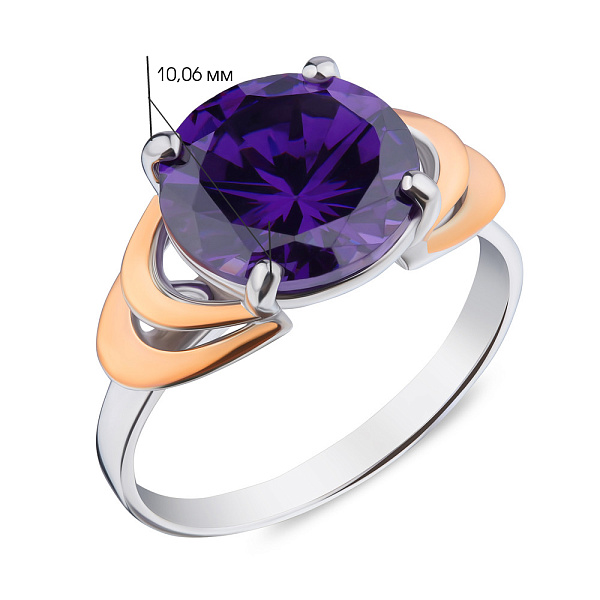 Серебряное кольцо с аметистом и золотыми накладками (арт. 7201/112Акп) – изображение 2