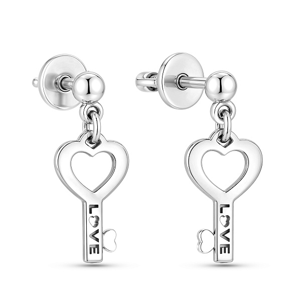Серьги из белого золота Ключики без камней (арт. 111066б) – изображение 1