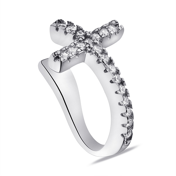 Срібна сережка-кафа Хрестик з фіанітами (арт. 7502/9123я) – зображення 1