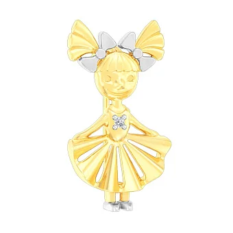Золота брошка «Дівчинка» з фіанітом (арт. 360079ж)
