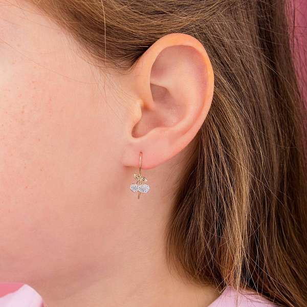 Дитячі золоті сережки «Вишеньки» з фіанітами (арт. 110488) – зображення 2