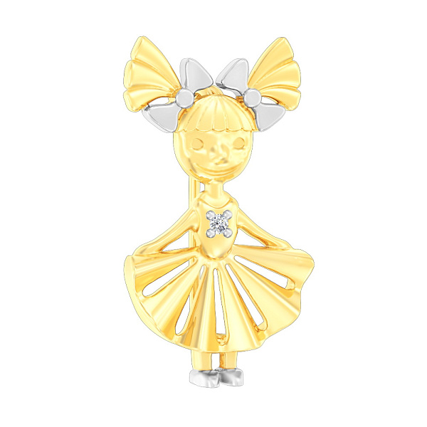 Золота брошка «Дівчинка» з фіанітом (арт. 360079ж) – зображення 1