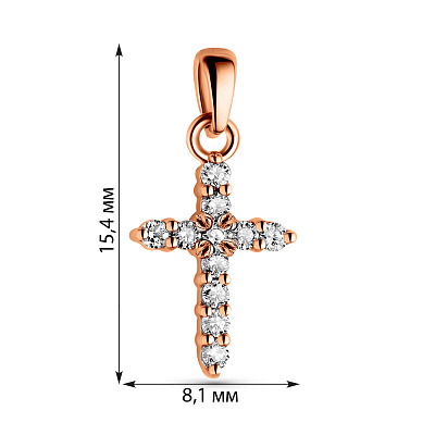 Хрестик з червоного золота з діамантами  (арт. 3100785201)