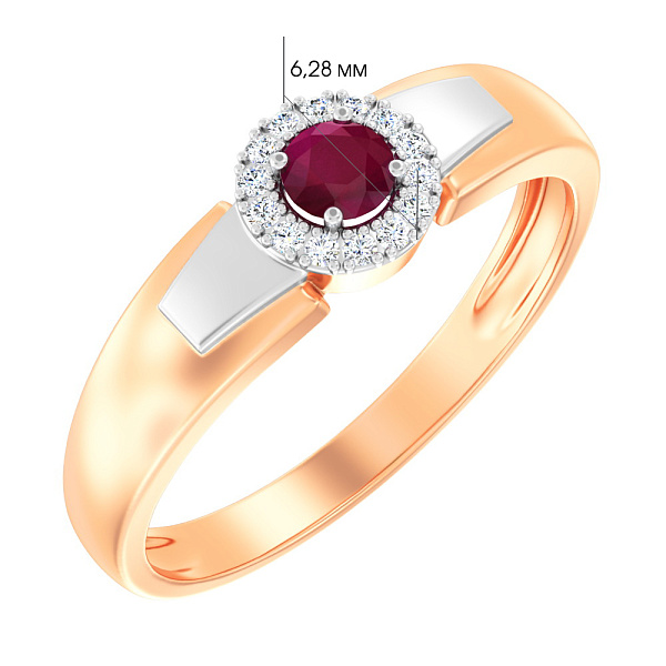 Золота каблучка з рубіном і діамантами (арт. К011065р) – зображення 4