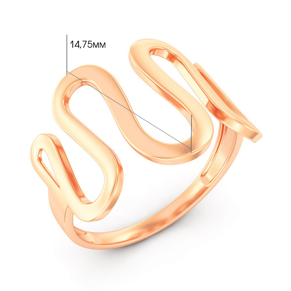 Золотое кольцо в красном цвете металла (арт. 140890) – изображение 5