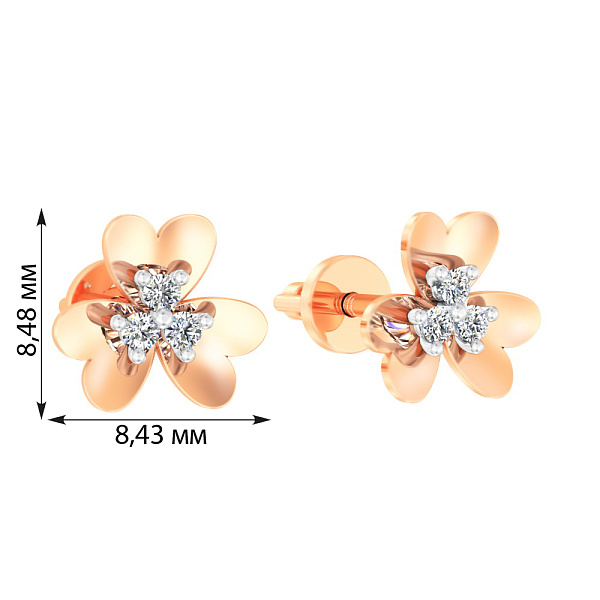 Золотые серьги пусеты Цветочки с фианитами (арт. 110574) – изображение 2
