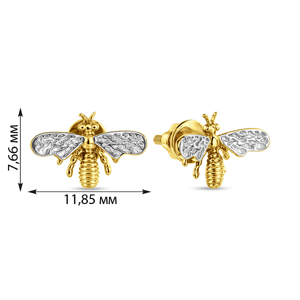 Серьги пусеты Пчела из желтого золота (арт. 110570ж) – изображение 2