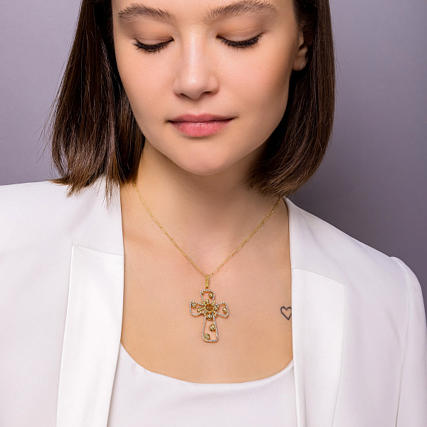 Золотий хрестик Francelli з фіанітом (арт. 424849жбж) – зображення 3