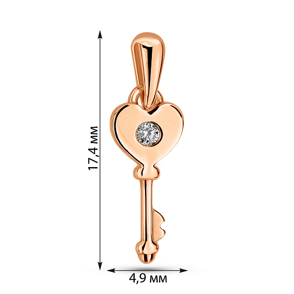 Кулон из красного золота Ключик от сердца с бриллиантом (арт. П011150) – изображение 3