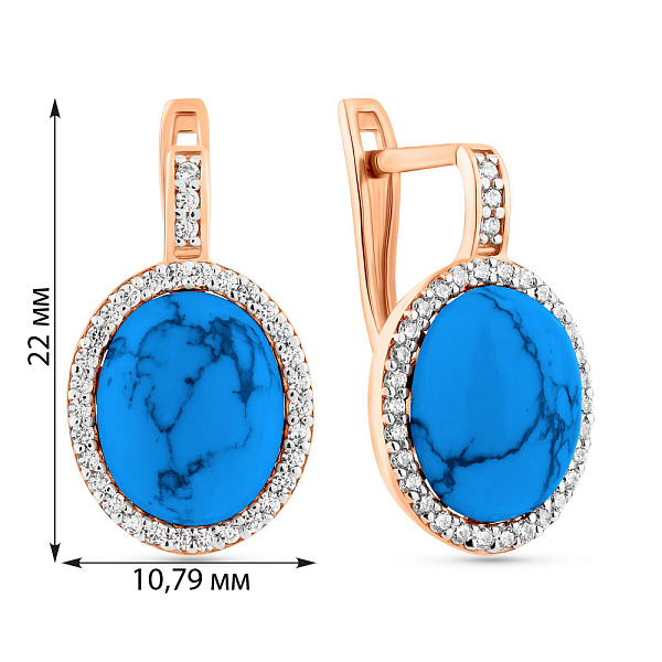 Золоті сережки з бірюзою та фіанітами (арт. 110427ПюСГ) – зображення 2
