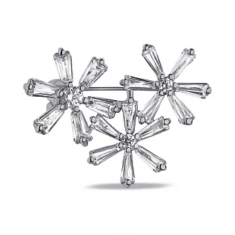 Срібна брошка Квіти з фіанітами (арт. 7505/224)