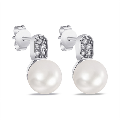 Срібні сережки з перлинами та розсипом каменів (арт. 7518/С2ФЖ/416)