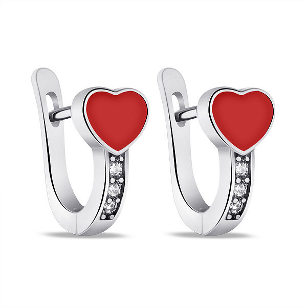 Серебряные детские серьги Сердце с фианитами и эмалью (арт. 7502/9293ек) – изображение 1