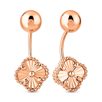 Золотые пусеты-джекеты в красном цвете металла (арт. 1092136/9а)