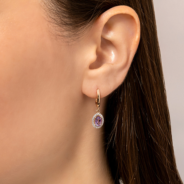 Золотые сережки-подвески с аметистом (арт. 110813Па) – изображение 2