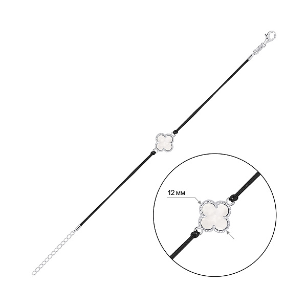 Браслет Конюшина на шовковій нитці зі срібними вставками (арт. 7309/4951пч) – зображення 2