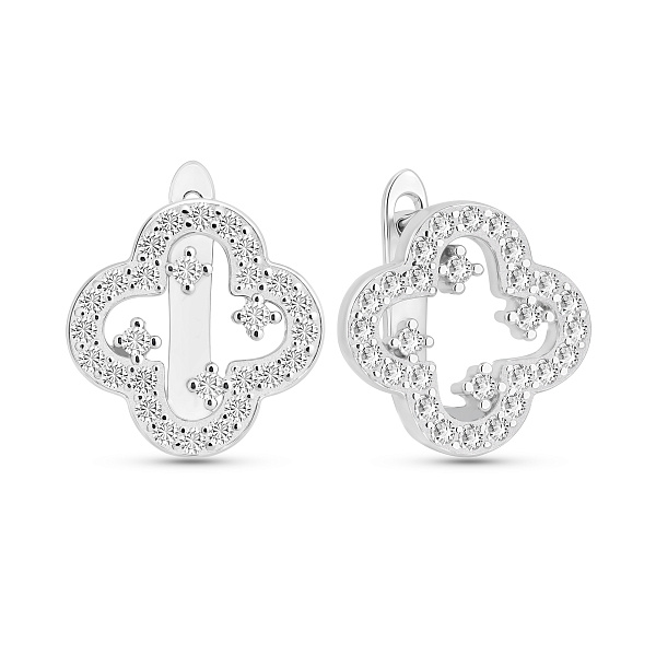 Серебряные серьги Клевер с фианитами (арт. 7502/10098/10) – изображение 1
