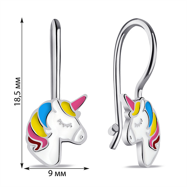 Серебряные детские сережки Единорог (арт. 7502/9748е) – изображение 2