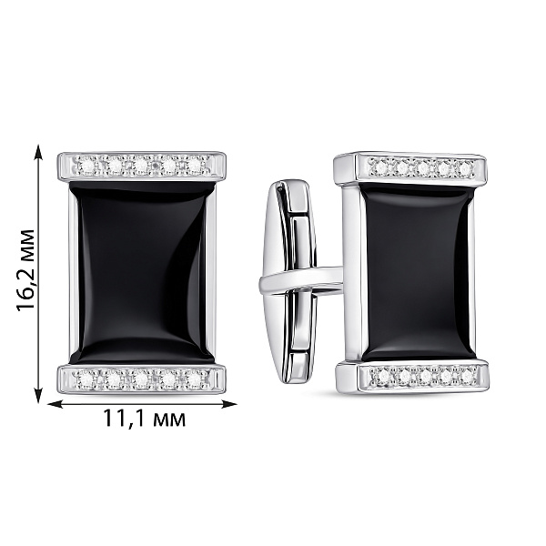 Срібні запонки з емаллю і фіанітами (арт. 7515/8629реч) – зображення 2