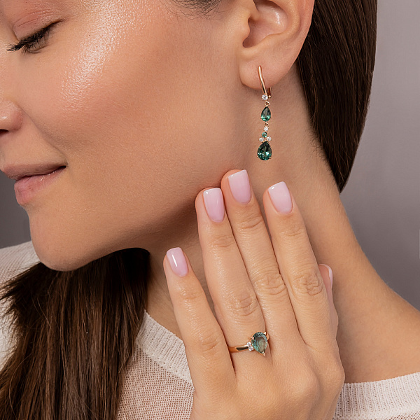 Золотое кольцо с кварцем и фианитами (арт. 141154Псз) – изображение 2