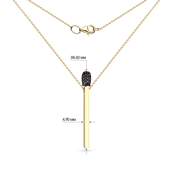 Колье «Спичка» из желтого золота с черными фианитами (арт. 351408жч) – изображение 3