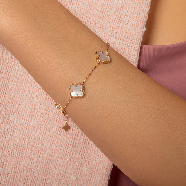 Золотий браслет Конюшина з перламутром (арт. 341495/10п) – зображення 2