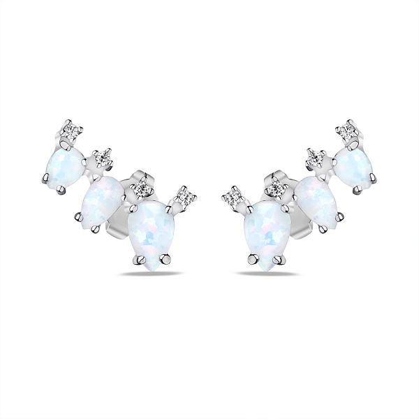 Серебряные серьги с белым опалом и фианитами (арт. 7518/6539Поб) – изображение 1