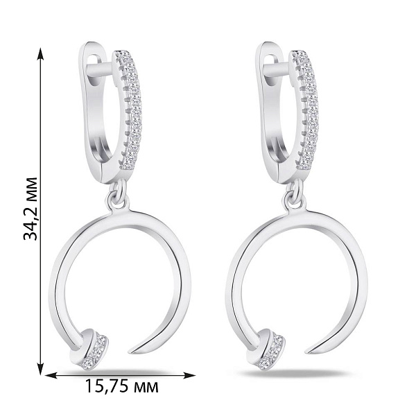 Сережки "Гвоздь" из серебра с фианитами (арт. 7502/4313) – изображение 2