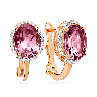 Фото Сережки з червоного золота з кварцом і фіанітами (арт. 110183ПрГ)