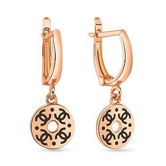 Фото Серьги-подвески из красного золота с эмалью (арт. 108486еч)